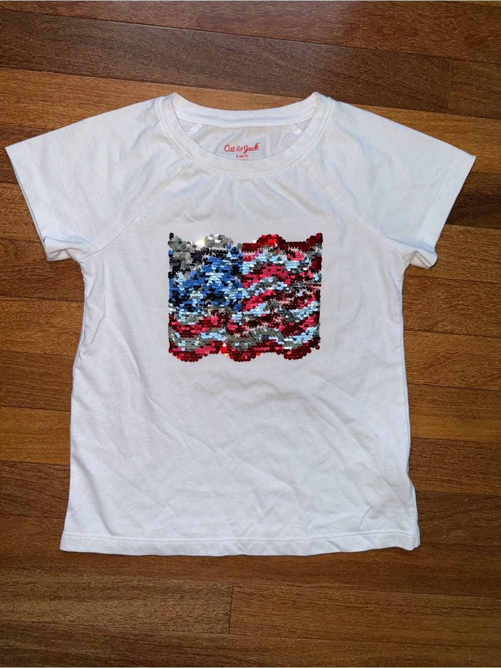 Cat & Jack White Girls' Sequin Flag Short Sleeve Tee
